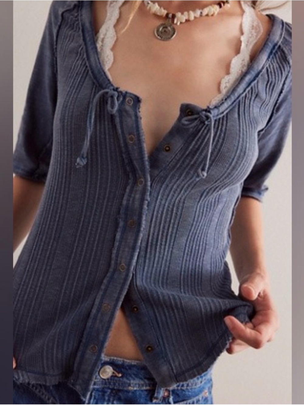 Free People We The Free Dasy Ribbed Button Top Black Small OB1863454